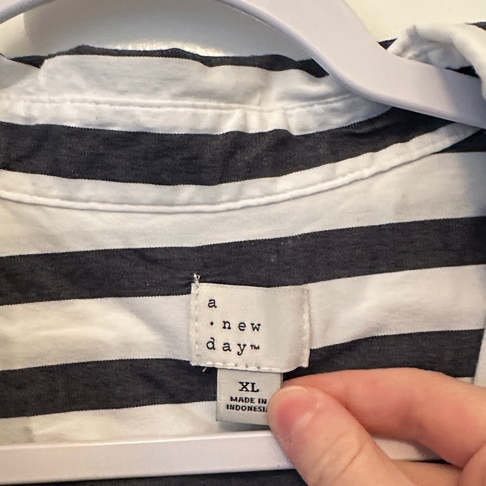 EUC A New Day Dark Grey Charcoal and White Striped Button Down Shirt - Picture 3 of 4